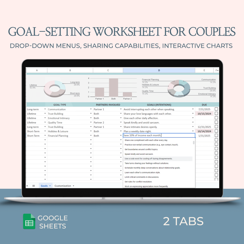 Goal Setting Worksheet For Couples